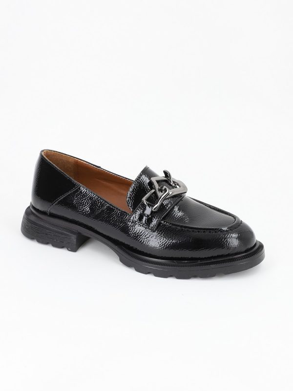 Pantofi Loafers Femei, Piele Eco, Negri, Varf Rotund - BS702PC2301616 122