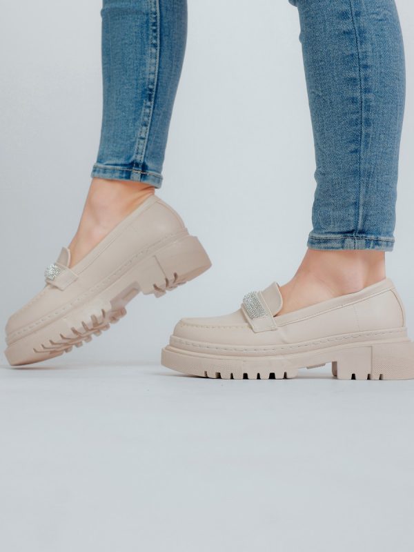 Loafers piele eco bej cu varf rotund BS206PC2301600 119
