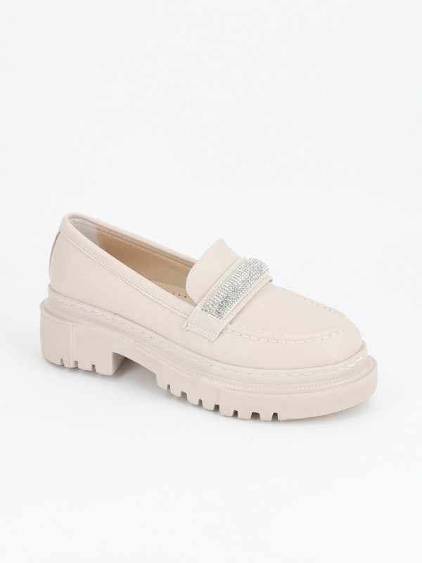 Loafers piele eco bej cu varf rotund BS206PC2301600 124