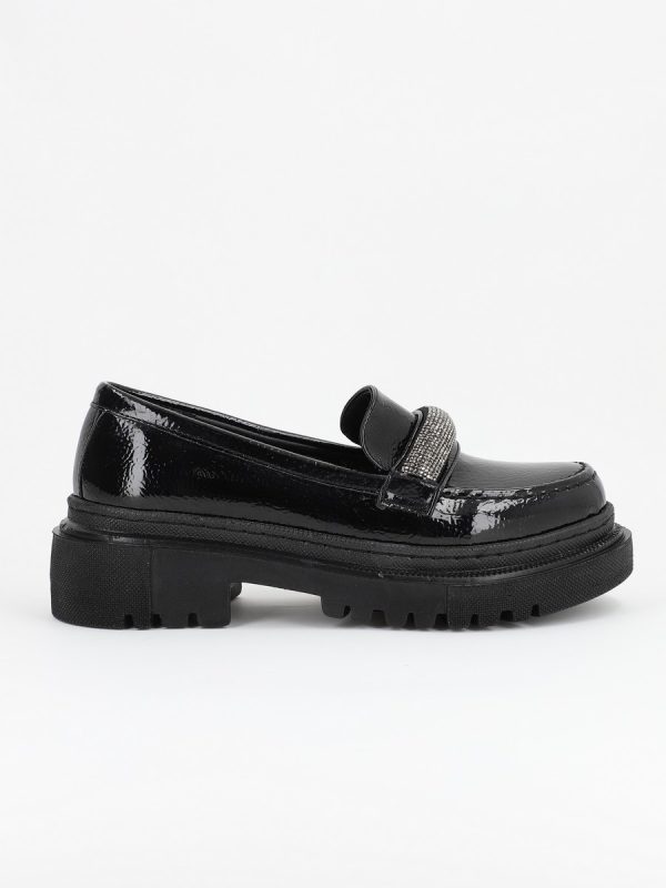 Uncategorized - Loafers piele eco negru lucios cu varf rotund BS206PC2301601