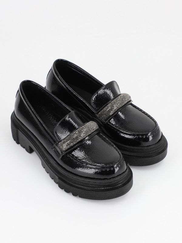 Loafers piele eco negru lucios cu varf rotund BS206PC2301601 121