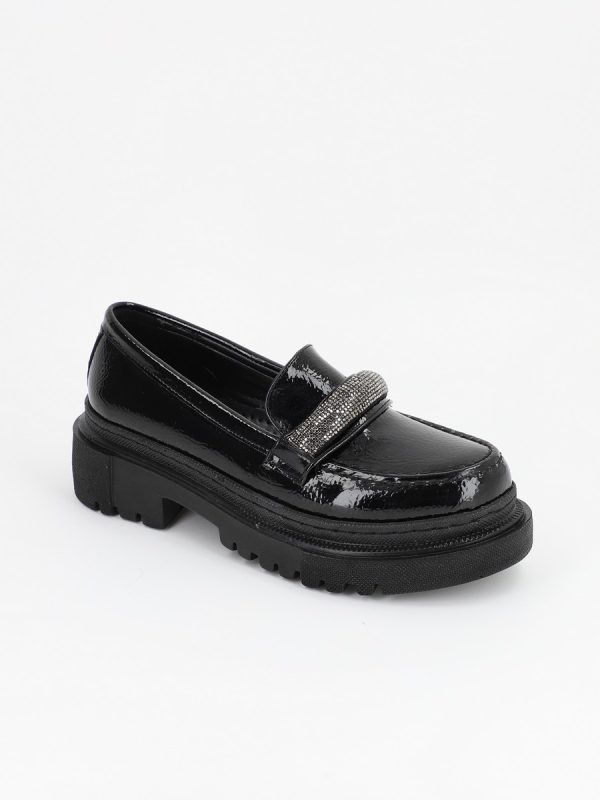 Loafers piele eco negru lucios cu varf rotund BS206PC2301601 122