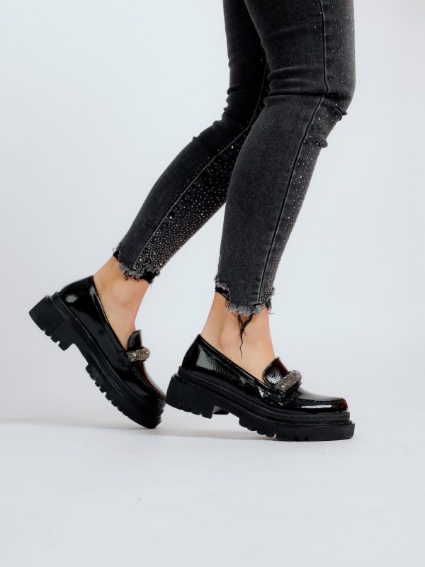 Loafers piele eco negru lucios cu varf rotund BS206PC2301601 120