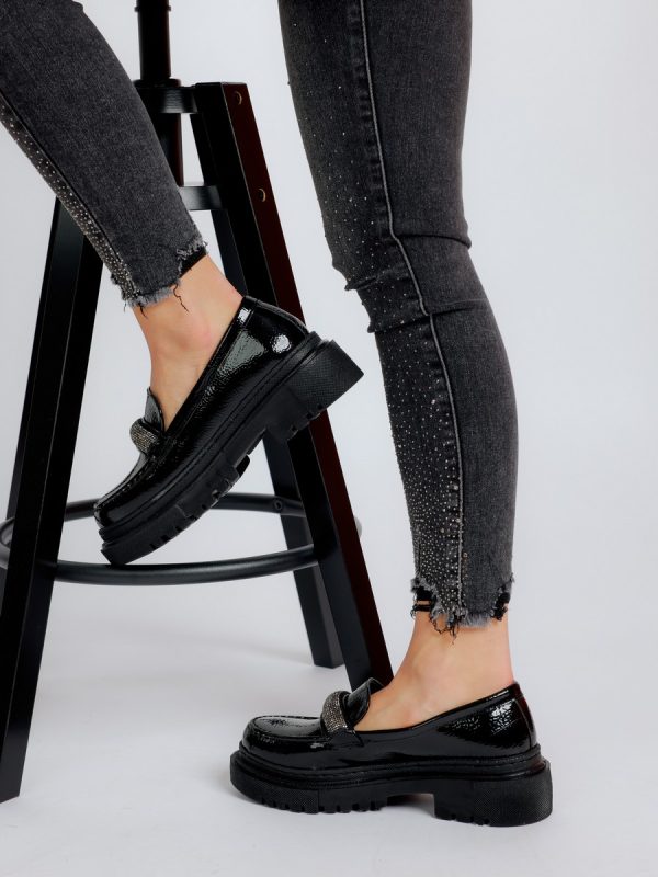 Loafers piele eco negru lucios cu varf rotund BS206PC2301601 119