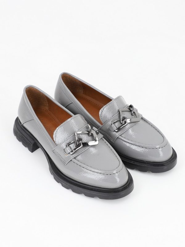 Pantofi Loafers de Dama, Piele Eco, Gri, Varf Rotund - BS702PC2301615 122