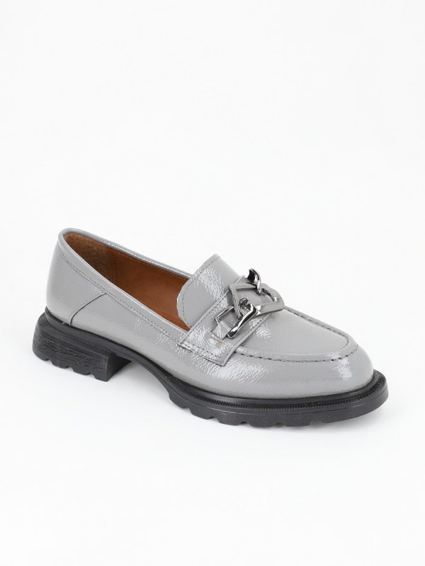 Pantofi Loafers de Dama, Piele Eco, Gri, Varf Rotund - BS702PC2301615 120