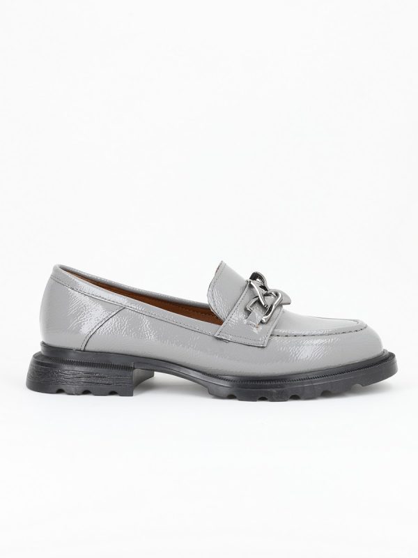 Uncategorized - Pantofi Loafers de Dama, Piele Eco, Gri, Varf Rotund - BS702PC2301615