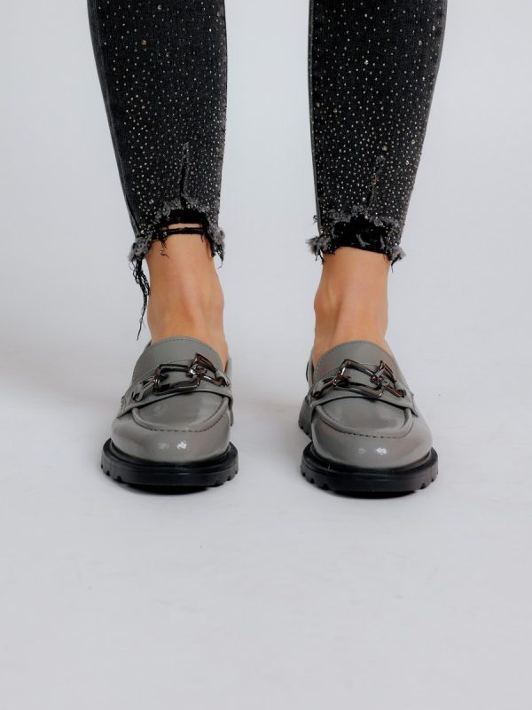 Pantofi Loafers de Dama, Piele Eco, Gri, Varf Rotund - BS702PC2301615 123