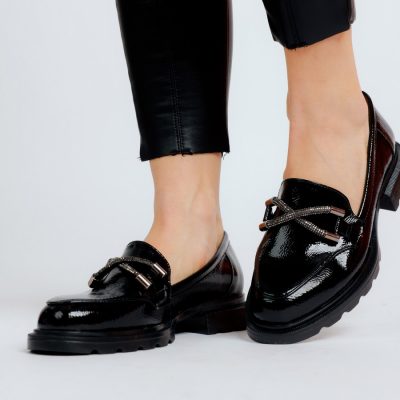 Mocasini Dama Piele Eco Negru Lucios - BS701PC2301621