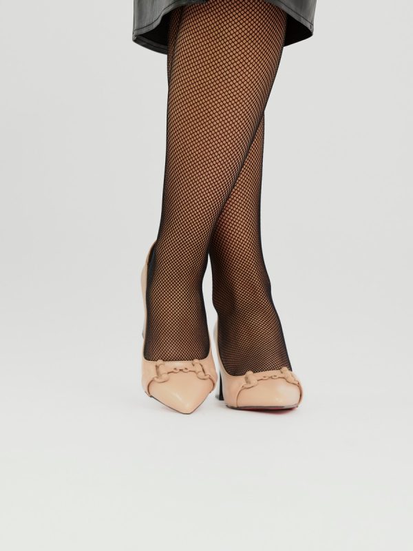 Pantofi Bej cu Toc Gros, Piele Eco, Varf Ascutit - BS732PT2301580 124