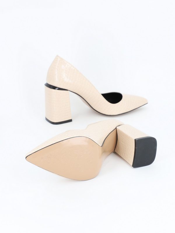 Pantofi Bej cu Toc Inalt din Piele Ecologica Texturata cu Varf Ascutit - BS23302PT2301632 124