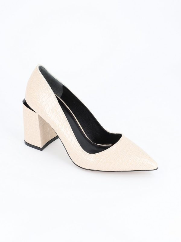 Pantofi Bej cu Toc Inalt din Piele Ecologica Texturata cu Varf Ascutit - BS23302PT2301632 120
