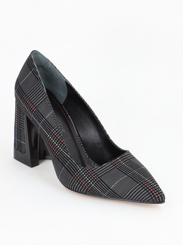 Pantofi cu Toc Negri, Piele Eco, Carouri cu Varf Ascutit (Toc Inalt) - BS23302PT2301610 120
