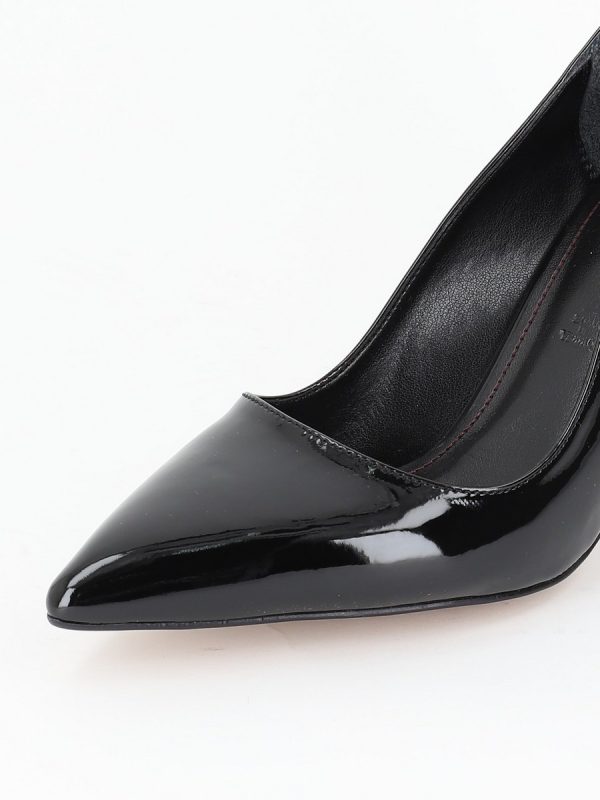 Pantofi cu Toc Inalt si Gros, Piele Eco Negru Lucios cu Varf Ascutit - BS23302PT2301630 122