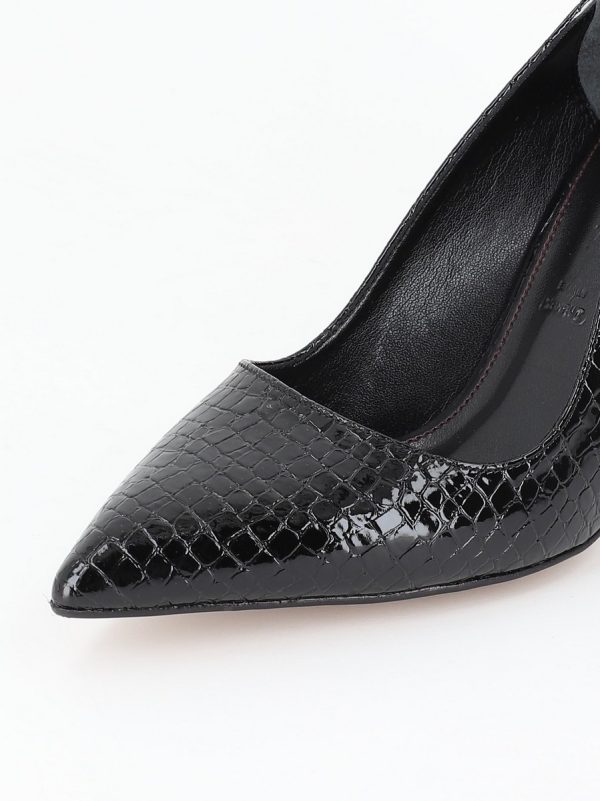 Pantofi Negri Dama cu Toc Inalt, Piele Eco Texturata cu Varf Ascutit - BS23302PT2301631 122