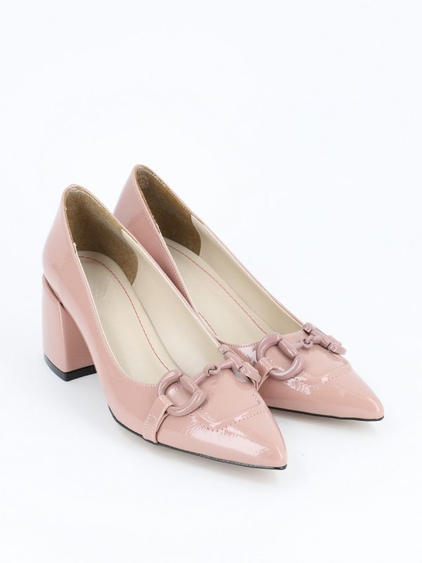 Pantofi Roz cu Toc Gros din Piele Eco, Varf Ascutit - BS250PT2301590 119