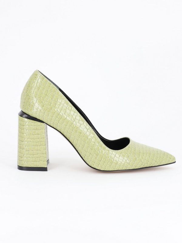 Uncategorized - Pantofi Verzi cu Toc Gros si Inalt, Piele Ecologica Verde Texturat cu Varf Ascutit - BS23302PT2301611