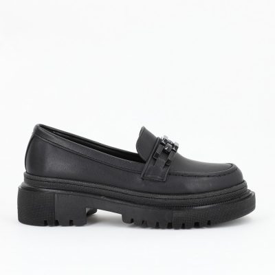 Pantofi loafers piele ecologica negru cu varf rotund BS201PC2301605