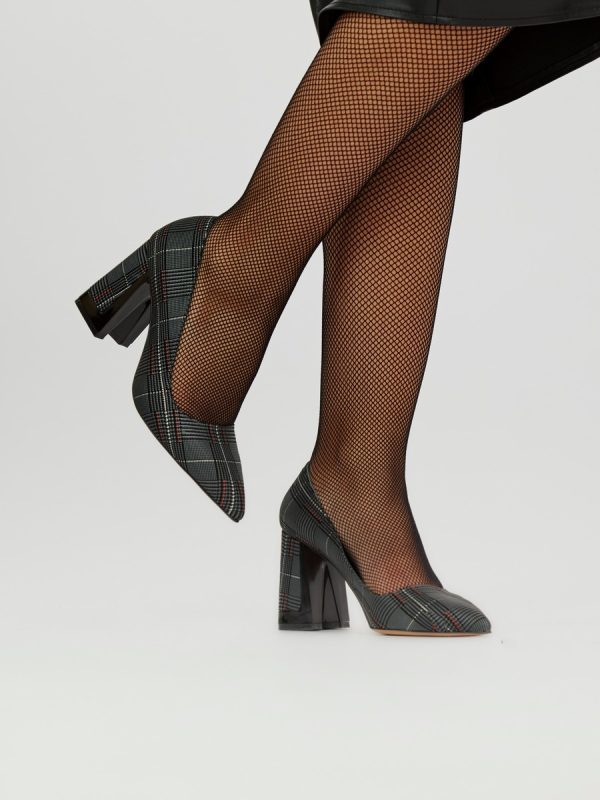 Pantofi cu Toc Negri, Piele Eco, Carouri cu Varf Ascutit (Toc Inalt) - BS23302PT2301610 119