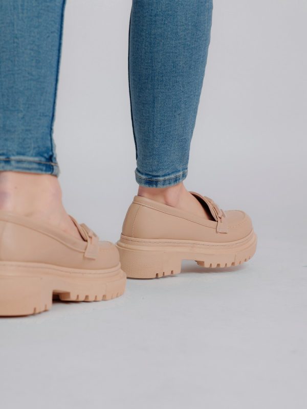 Pantofi Loafers Femei Piele Ecologica Bej cu Varf Rotund BS201PC2301606 120