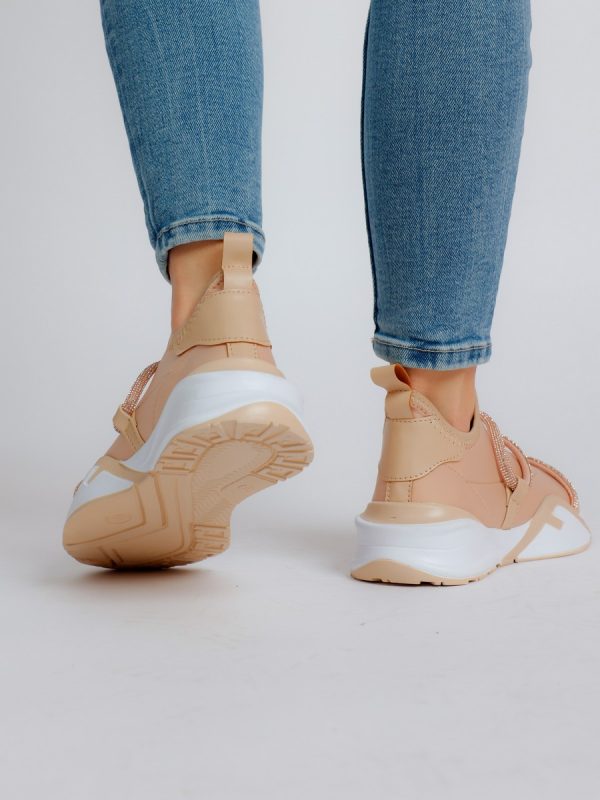 Pantofi Sport Dama Bej Material Textil cu Banda Spirala Pietricele - BS041PSRO2301525 120