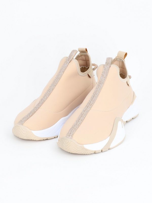 Pantofi sport material textil bej cu elemente design banda cu pietricele BS043PSRO2301522 119