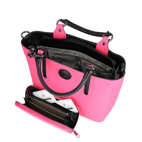 Set geanta dama casual cu portofel din piele ecologica texturata roz BS33SET2302344 120
