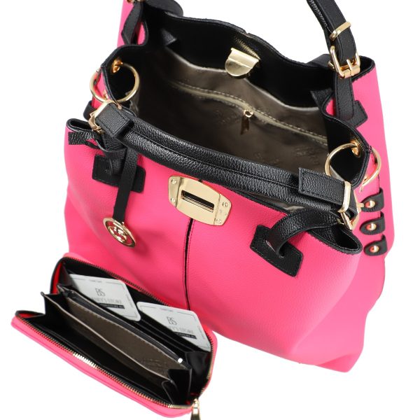 Set geanta dama cu portofel casual roz din piele ecologica cu doua compartimente BS22SET2311327 120