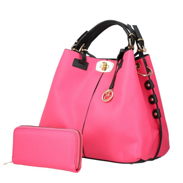 Set geanta dama cu portofel casual roz din piele ecologica cu doua compartimente BS22SET2311327 122