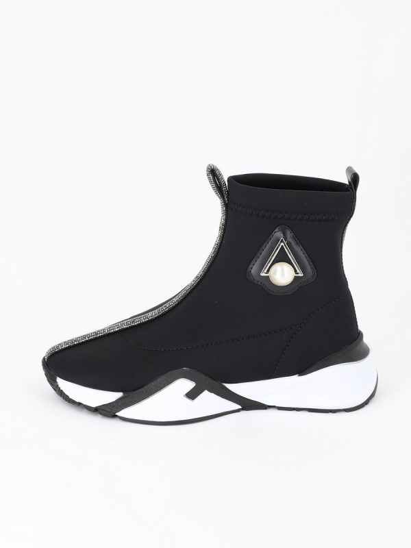 Uncategorized - Sneakers Dama Negri High Top Material Textil Design Banda cu Pietricele - BS033PSRO2301545