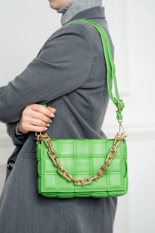 Poseta casual femei din piele ecologica intretesuta verde cu un compartiment BS1004CA2303021 121
