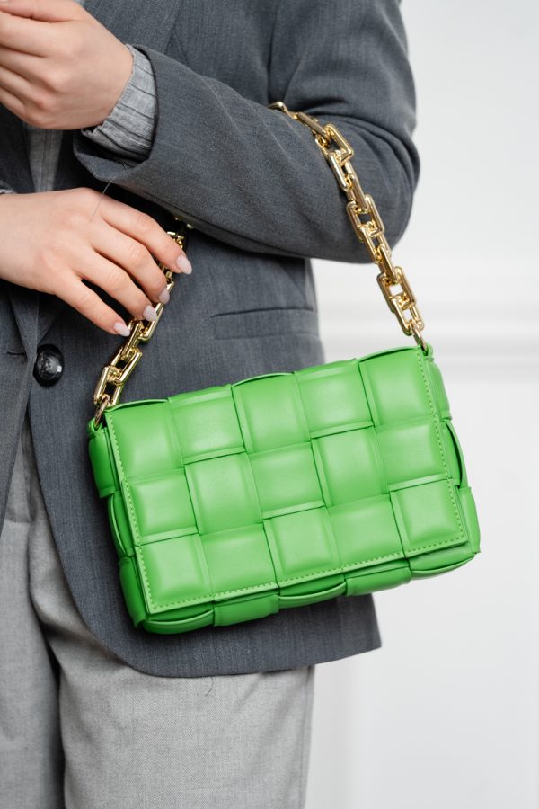 Poseta casual femei din piele ecologica intretesuta verde cu un compartiment BS1004CA2303021 119