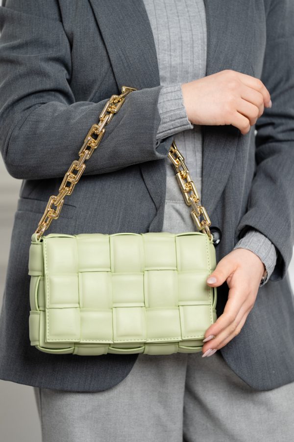 Poseta casual femei din piele ecologica intretesuta verde fistic cu un compartiment BS1004CA2303020 121