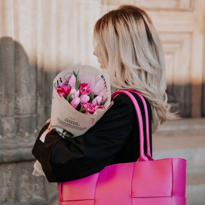 Geantă din piele naturală office roz fuchsia întrețesută cu buzunare interioare Laura Biaggi BS04270OF2303050