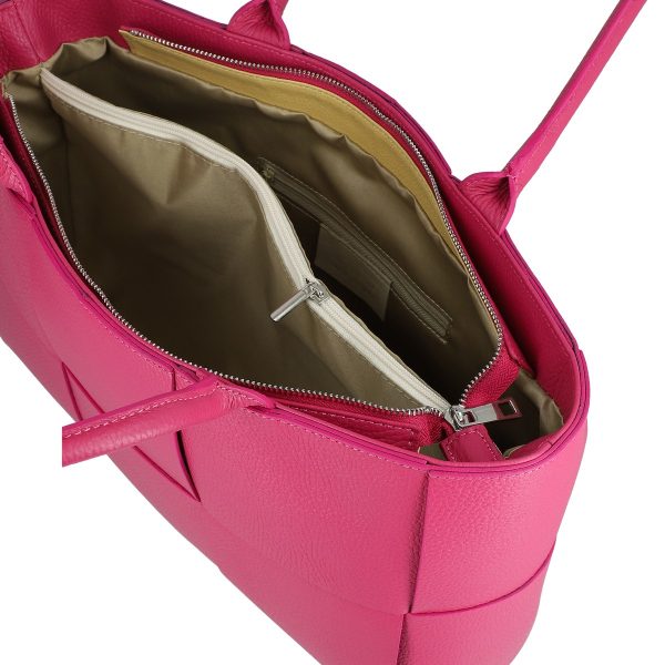 Geantă din piele naturală office roz fuchsia întrețesută cu buzunare interioare Laura Biaggi BS04270OF2303050 120