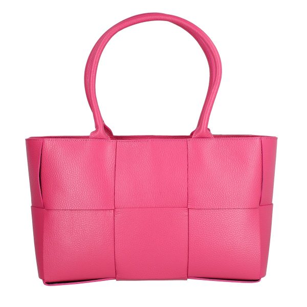 Geantă din piele naturală office roz fuchsia întrețesută cu buzunare interioare Laura Biaggi BS04270OF2303050 122