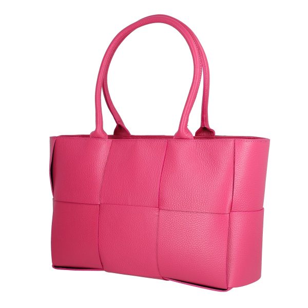 Geantă din piele naturală office roz fuchsia întrețesută cu buzunare interioare Laura Biaggi BS04270OF2303050 123