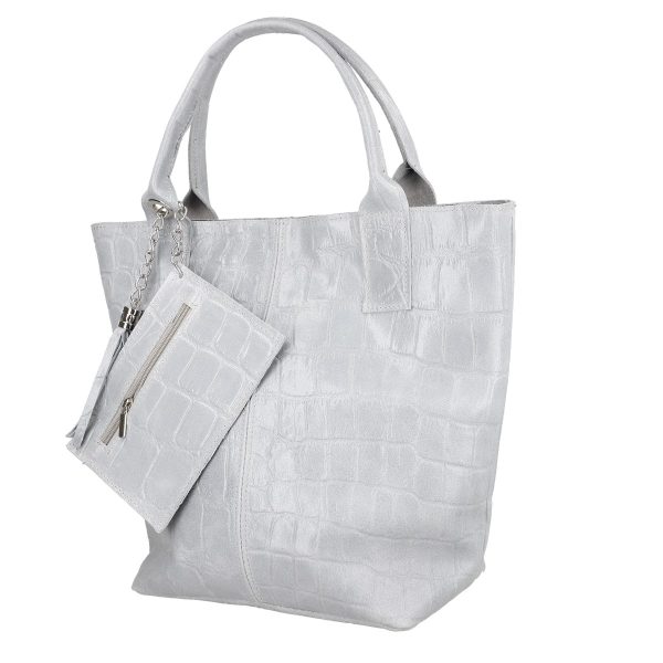 Geanta de Dama din Piele Naturala Texturata Shopper Gri, Breloc cu Buzunar - Laura Biaggi BS0201SH2303028 120
