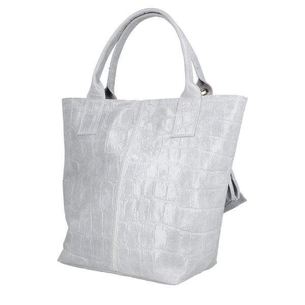 Geanta de Dama din Piele Naturala Texturata Shopper Gri, Breloc cu Buzunar - Laura Biaggi BS0201SH2303028 121