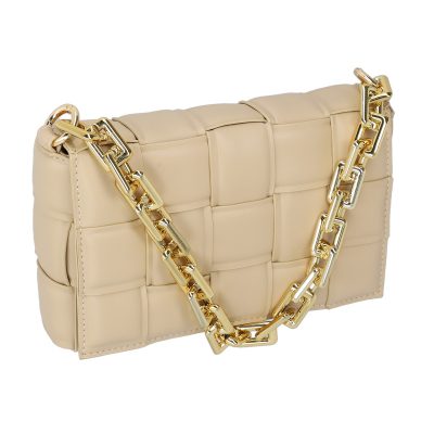 Poseta casual femei din piele ecologica bej intretesuta cu un compartiment BS1004CA2303014