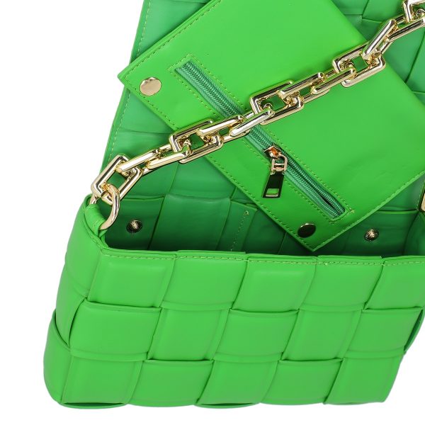 Poseta casual femei din piele ecologica intretesuta verde cu un compartiment BS1004CA2303021 122