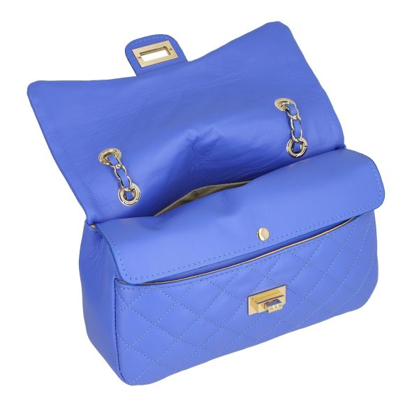 Poseta din piele naturala matlasata albastru cu bretea lant impletit Laura Biaggi BS6403PO2303042 122