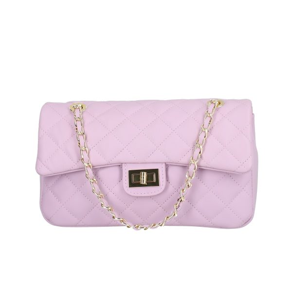 Poseta din piele naturala matlasata violet cu bretea lant impletit Laura Biaggi BS6403PO2303044 121