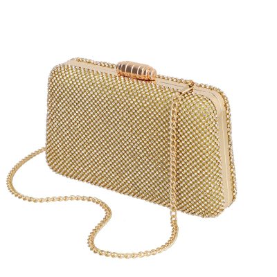 Geanta clutch de dama din material sintetic auriu model trapezoidal zale cu cristale BS6023Z2304031