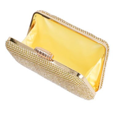 Geanta clutch de dama din material sintetic auriu model trapezoidal zale cu cristale BS6023Z2304031