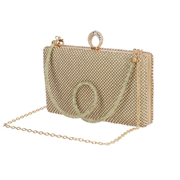 Clutch cu Pietre - Geanta de dama din material sintetic auriu model zale cu cristale inchidere accesoriu metalic BS8080Z2304021