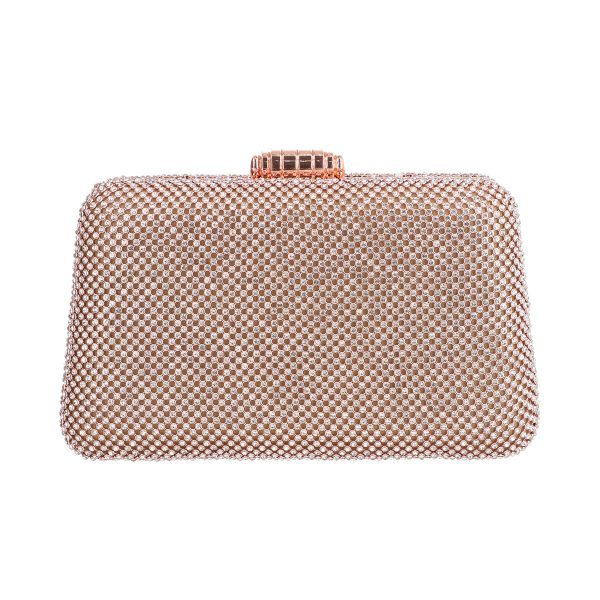 Geanta clutch de dama din material sintetic champagne model trapezoidal zale cu cristale BS6023Z2304032 120