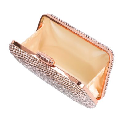 Geanta clutch de dama din material sintetic champagne model trapezoidal zale cu cristale BS6023Z2304032