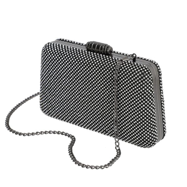 Clutch cu Pietre - Geanta clutch de dama din material sintetic negru model trapezoidal zale cu cristale BS6023Z2304033