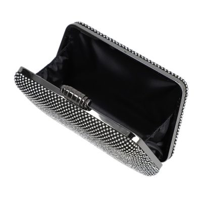 Geanta clutch de dama din material sintetic negru model trapezoidal zale cu cristale BS6023Z2304033